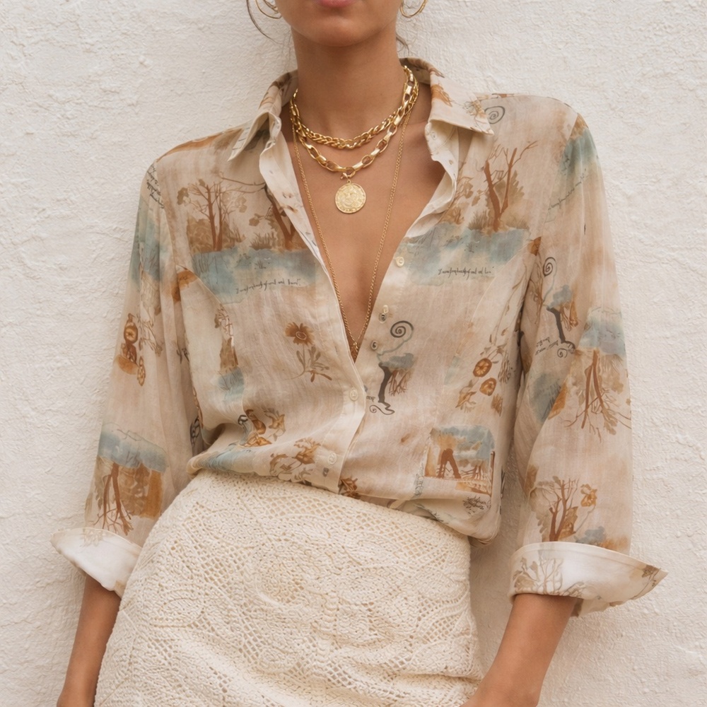 Vintage Tess 100% Silk "The Brook" by Tennyson  Button-Up Shirt